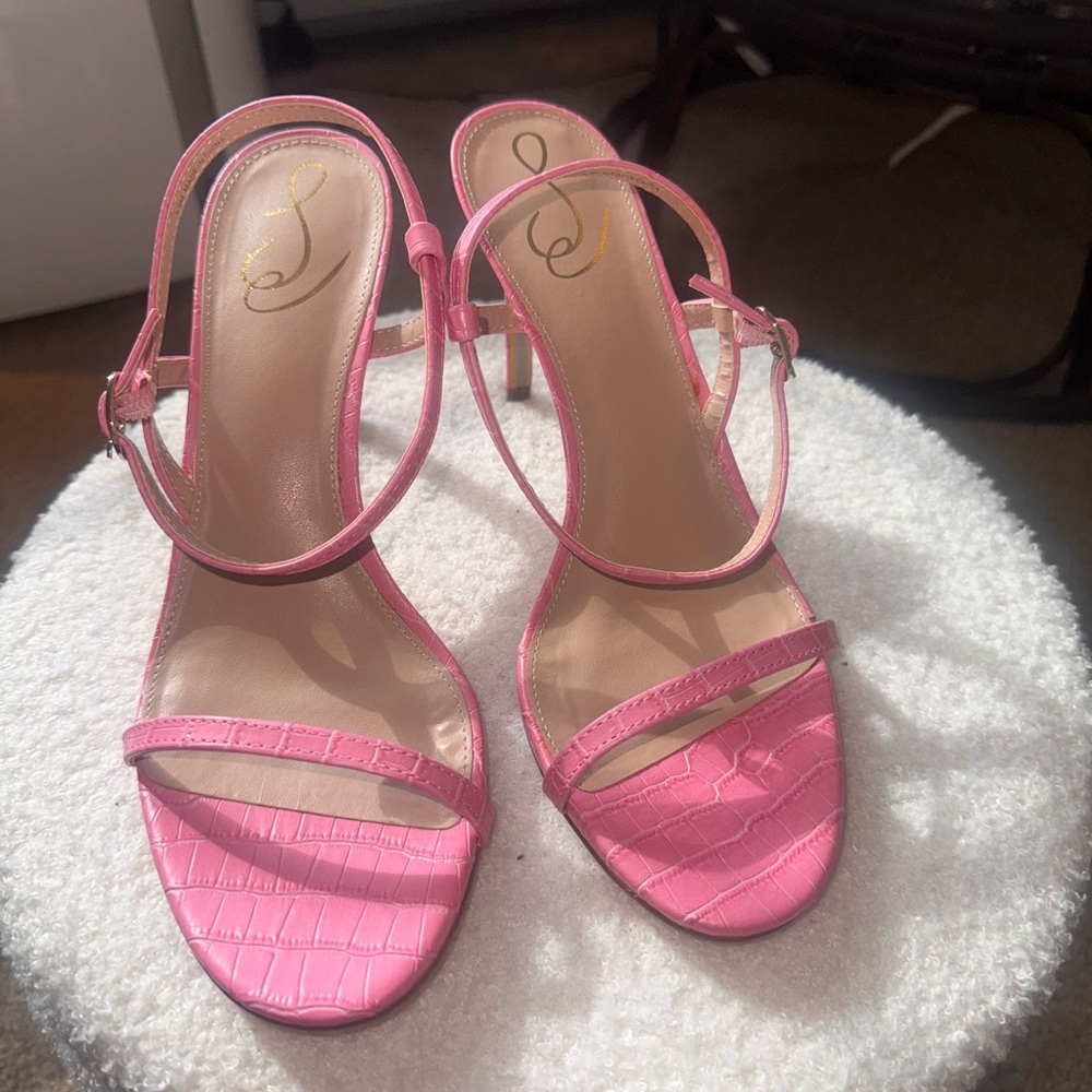 Sam Edelman Pink Crocoprint Strappy heeled Sandals